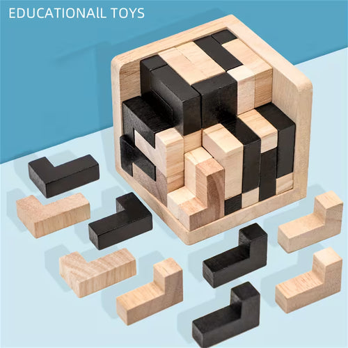 Puzzle Cub 3D din Lemn